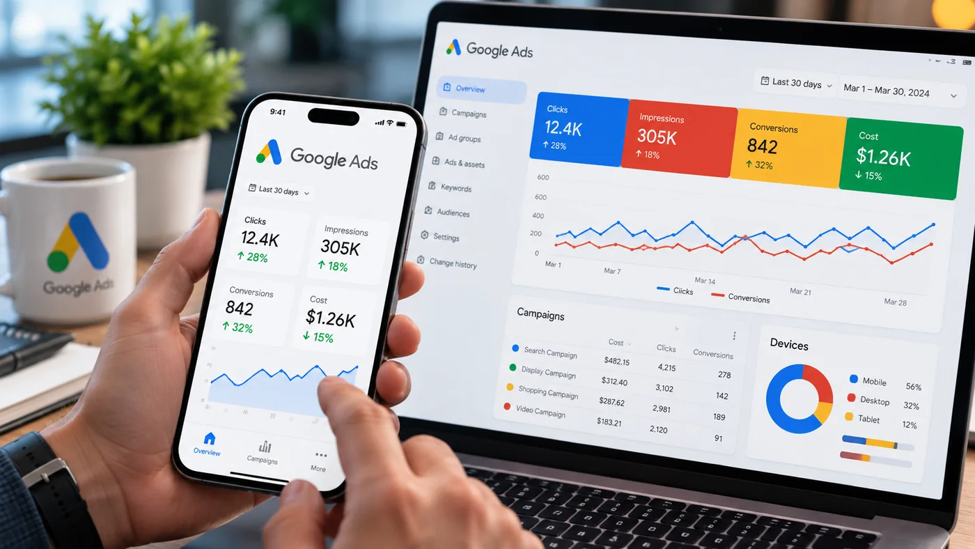 Google Ads dashboard showing click through rate and impressions